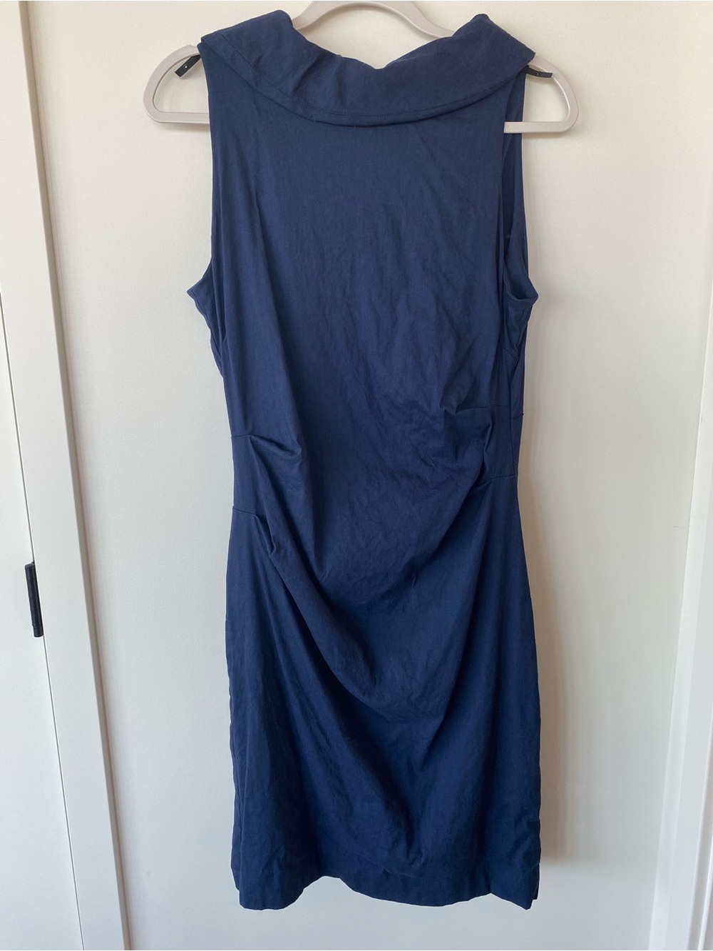 Classic Navy Sleeveless Dress with Ruched Back